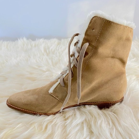 Vintage Talbots Made In Brazil Suede Fur Lined Tan Lace Up Boot Sz 7.5B - Picture 7 of 11